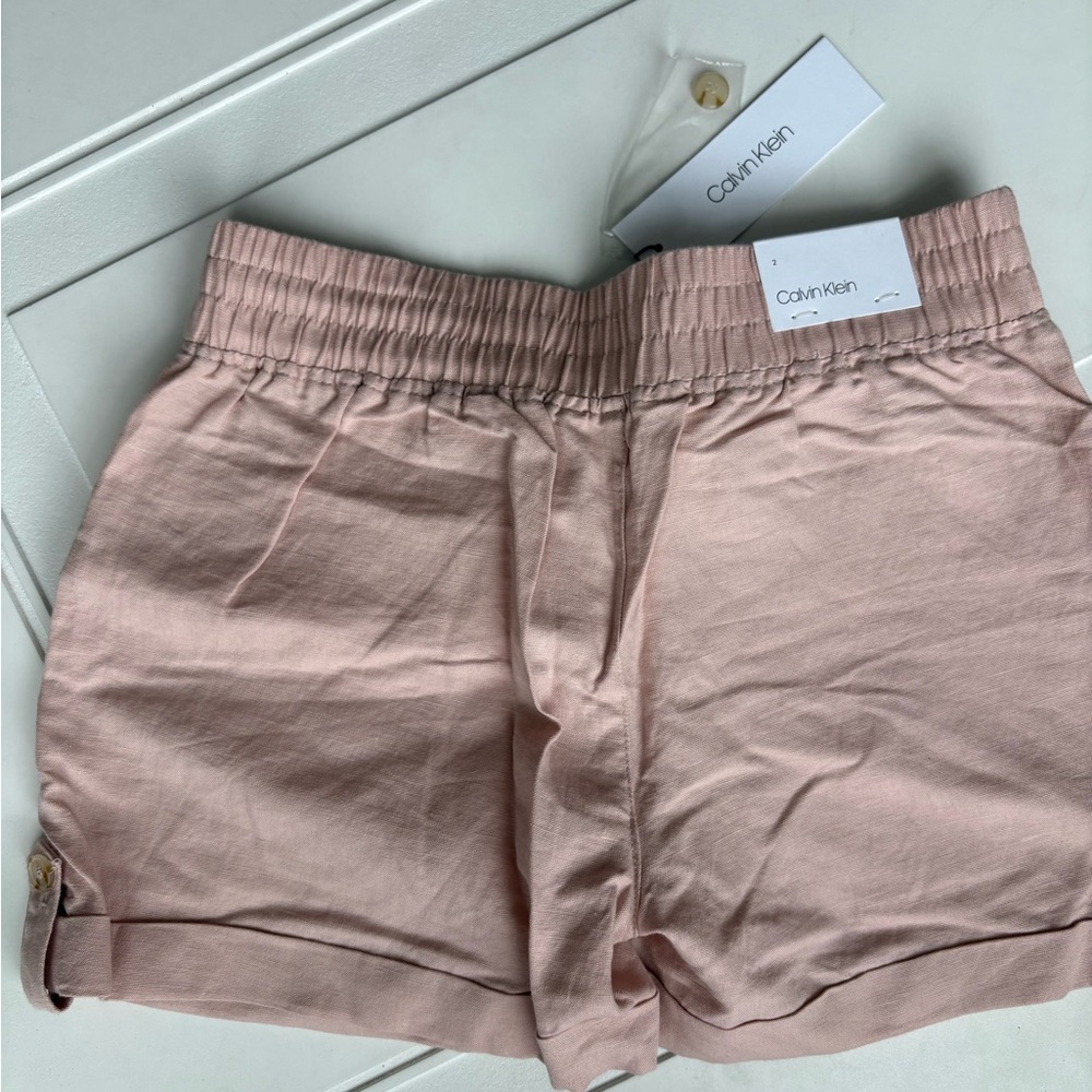 NWT Calvin Klein Women’s Linen Blend Shorts Light Pink Size 2 - Picture 5 of 6